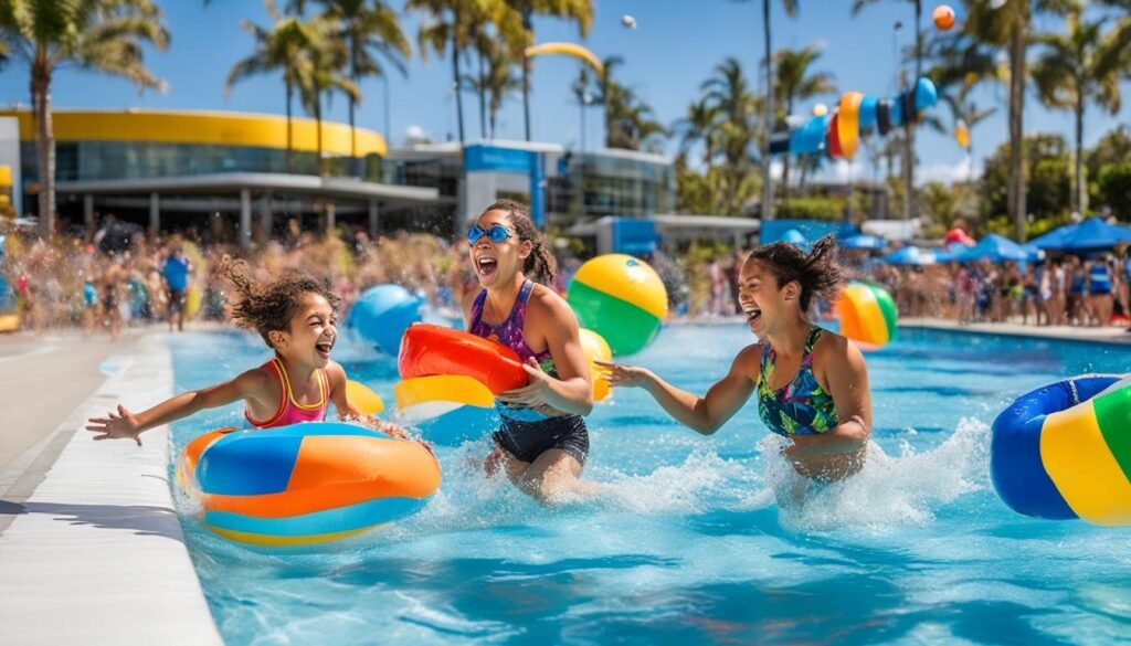 Family enjoying water slide at Gold Coast Aquatic Centre